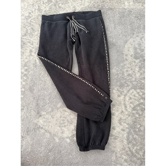 Y2K 2000s VS Pink Low Rise Black Cropped Sweatpants Joggers Butt Logo Studded S - Picture 3 of 12